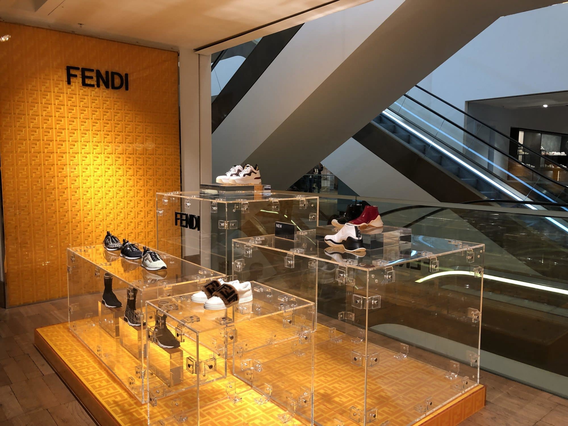 Fendi store display for shoes with perspex box