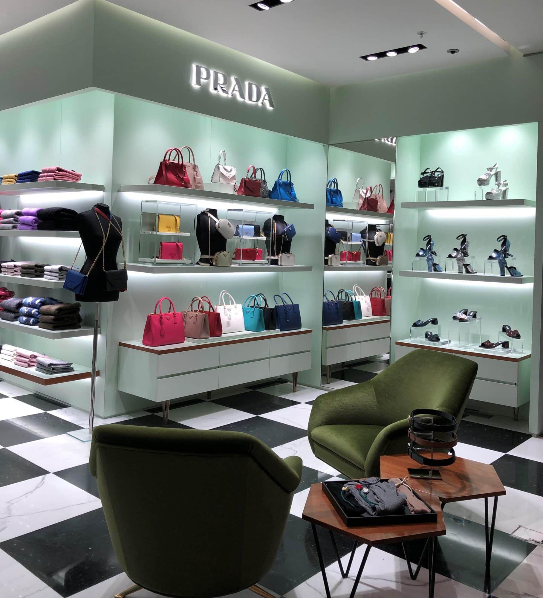 Prada seating area in london store