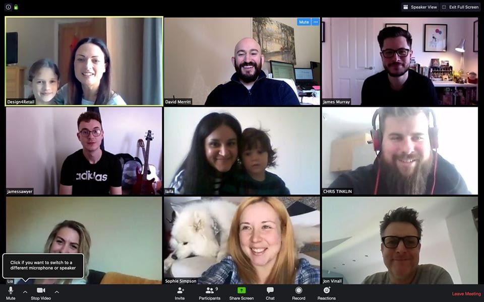 Retail Design Agency working from home on Zoom meeting