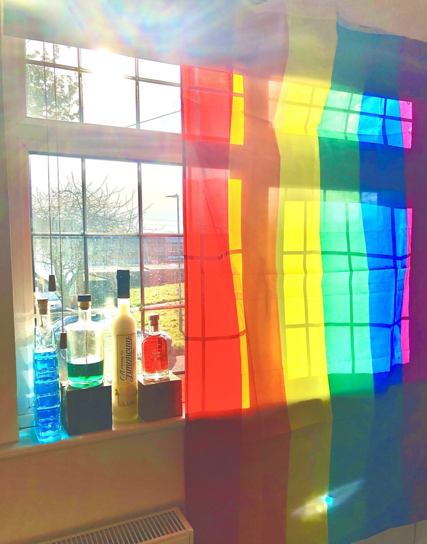 Rainbow flag in window